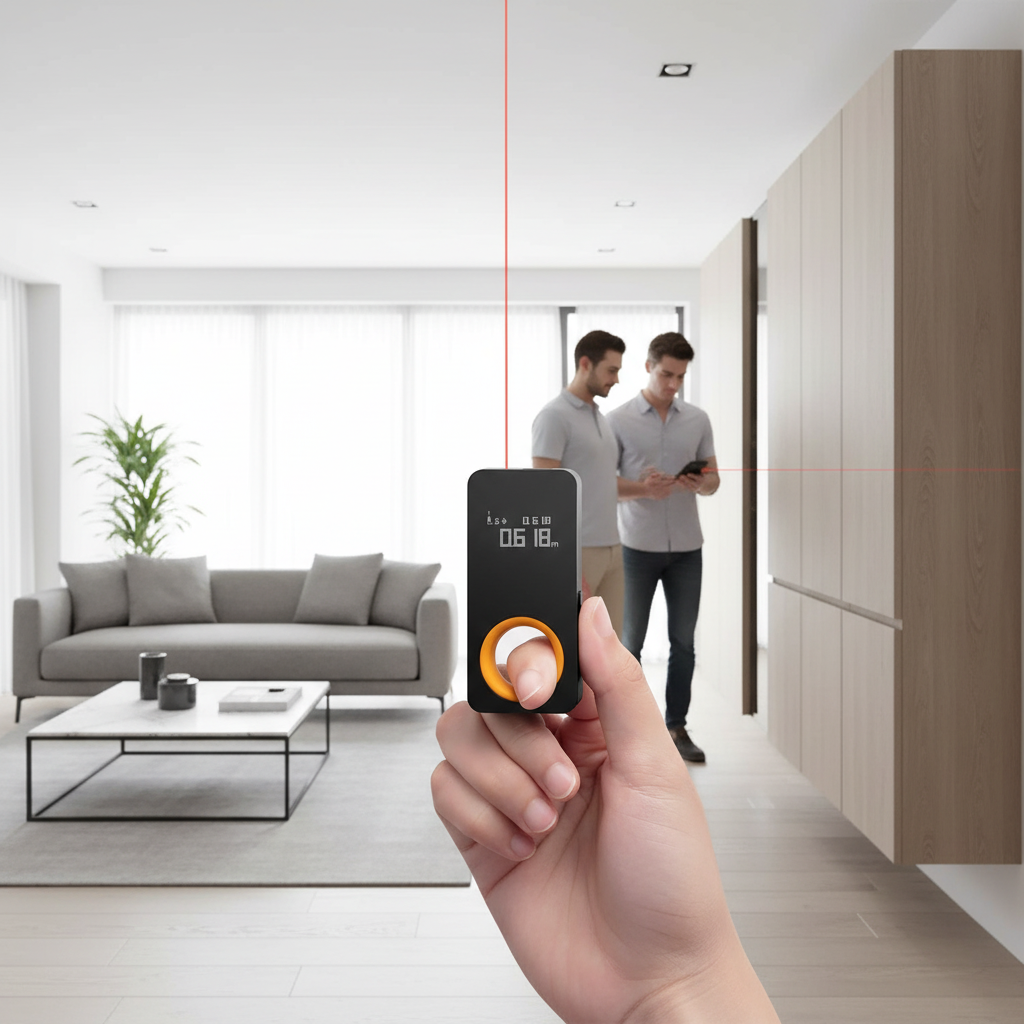 HOTO laser measuring tool being used in a modern home